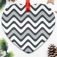 Shades Of Grey And White Wavy Lines Background Wallpaper Heart Ornament (Two Sides)