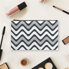 Shades Of Grey And White Wavy Lines Background Wallpaper Cosmetic Bag (medium)  by Simbadda