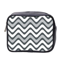 Shades Of Grey And White Wavy Lines Background Wallpaper Mini Toiletries Bag 2-Side