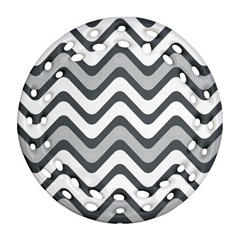 Shades Of Grey And White Wavy Lines Background Wallpaper Ornament (round Filigree) by Simbadda