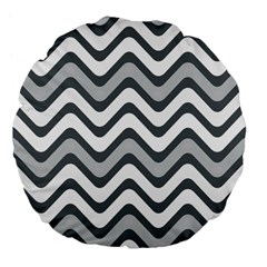 Shades Of Grey And White Wavy Lines Background Wallpaper Large 18  Premium Flano Round Cushions by Simbadda