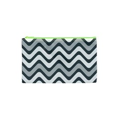 Shades Of Grey And White Wavy Lines Background Wallpaper Cosmetic Bag (xs) by Simbadda