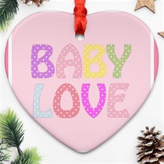 Pink Baby Love Text In Colorful Polka Dots Ornament (heart) by Simbadda