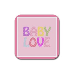 Pink Baby Love Text In Colorful Polka Dots Rubber Coaster (square)  by Simbadda