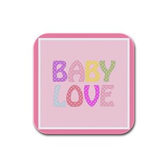 Pink Baby Love Text In Colorful Polka Dots Rubber Square Coaster (4 Pack)  by Simbadda