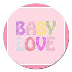 Pink Baby Love Text In Colorful Polka Dots Magnet 5  (round) by Simbadda