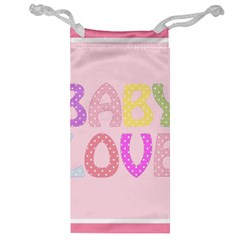 Pink Baby Love Text In Colorful Polka Dots Jewelry Bag by Simbadda