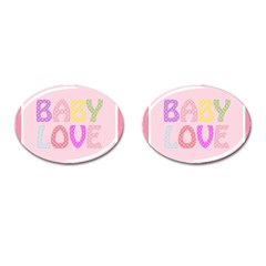 Pink Baby Love Text In Colorful Polka Dots Cufflinks (oval) by Simbadda