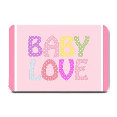 Pink Baby Love Text In Colorful Polka Dots Small Doormat  by Simbadda