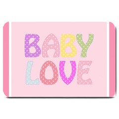 Pink Baby Love Text In Colorful Polka Dots Large Doormat  by Simbadda