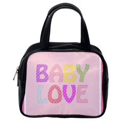 Pink Baby Love Text In Colorful Polka Dots Classic Handbags (one Side) by Simbadda