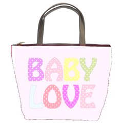 Pink Baby Love Text In Colorful Polka Dots Bucket Bags by Simbadda