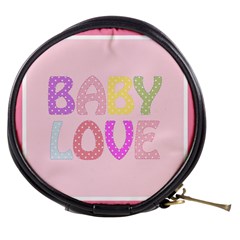 Pink Baby Love Text In Colorful Polka Dots Mini Makeup Bags by Simbadda