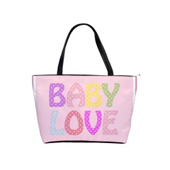 Pink Baby Love Text In Colorful Polka Dots Shoulder Handbags by Simbadda