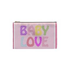 Pink Baby Love Text In Colorful Polka Dots Cosmetic Bag (small)  by Simbadda