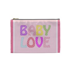 Pink Baby Love Text In Colorful Polka Dots Cosmetic Bag (medium)  by Simbadda