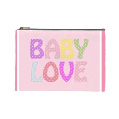 Pink Baby Love Text In Colorful Polka Dots Cosmetic Bag (large)  by Simbadda