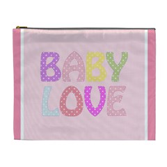 Pink Baby Love Text In Colorful Polka Dots Cosmetic Bag (xl) by Simbadda