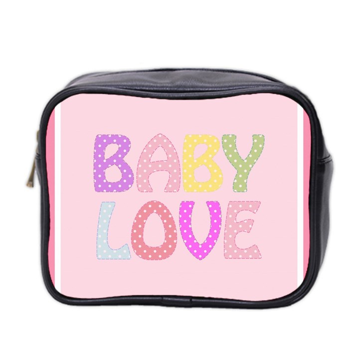 Pink Baby Love Text In Colorful Polka Dots Mini Toiletries Bag 2-Side