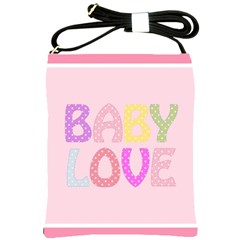 Pink Baby Love Text In Colorful Polka Dots Shoulder Sling Bags by Simbadda