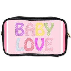 Pink Baby Love Text In Colorful Polka Dots Toiletries Bags by Simbadda