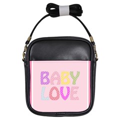 Pink Baby Love Text In Colorful Polka Dots Girls Sling Bags by Simbadda