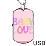 Pink Baby Love Text In Colorful Polka Dots Dog Tag USB Flash (One Side) Front