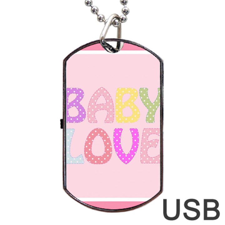 Pink Baby Love Text In Colorful Polka Dots Dog Tag USB Flash (One Side)