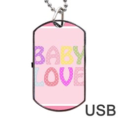 Pink Baby Love Text In Colorful Polka Dots Dog Tag Usb Flash (two Sides)