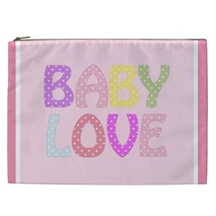 Pink Baby Love Text In Colorful Polka Dots Cosmetic Bag (xxl)  by Simbadda