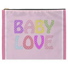 Pink Baby Love Text In Colorful Polka Dots Cosmetic Bag (xxxl)  by Simbadda