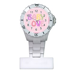 Pink Baby Love Text In Colorful Polka Dots Plastic Nurses Watch by Simbadda