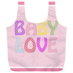 Pink Baby Love Text In Colorful Polka Dots Full Print Recycle Bags (l)  by Simbadda