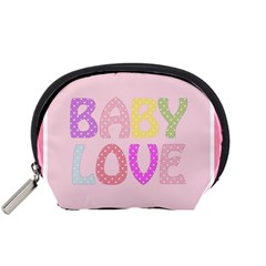 Pink Baby Love Text In Colorful Polka Dots Accessory Pouches (small)  by Simbadda