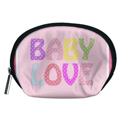 Pink Baby Love Text In Colorful Polka Dots Accessory Pouches (medium)  by Simbadda