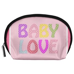 Pink Baby Love Text In Colorful Polka Dots Accessory Pouches (large)  by Simbadda