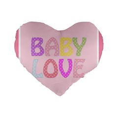 Pink Baby Love Text In Colorful Polka Dots Standard 16  Premium Flano Heart Shape Cushions by Simbadda