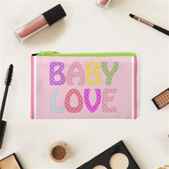 Pink Baby Love Text In Colorful Polka Dots Cosmetic Bag (xs) by Simbadda