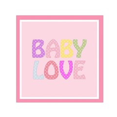 Pink Baby Love Text In Colorful Polka Dots Small Satin Scarf (square) by Simbadda