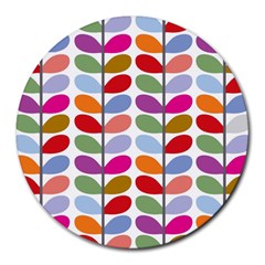 Colorful Bright Leaf Pattern Background Round Mousepads by Simbadda