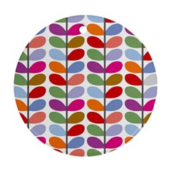 Colorful Bright Leaf Pattern Background Ornament (round) by Simbadda