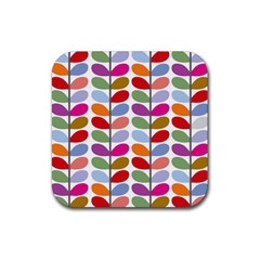 Colorful Bright Leaf Pattern Background Rubber Coaster (square)  by Simbadda