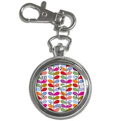 Colorful Bright Leaf Pattern Background Key Chain Watches by Simbadda