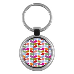 Colorful Bright Leaf Pattern Background Key Chains (round)  by Simbadda