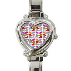 Colorful Bright Leaf Pattern Background Heart Italian Charm Watch by Simbadda