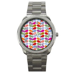 Colorful Bright Leaf Pattern Background Sport Metal Watch by Simbadda