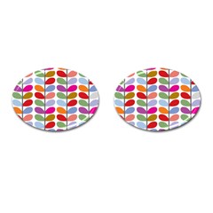 Colorful Bright Leaf Pattern Background Cufflinks (oval) by Simbadda