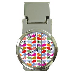 Colorful Bright Leaf Pattern Background Money Clip Watches by Simbadda