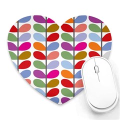 Colorful Bright Leaf Pattern Background Heart Mousepads by Simbadda