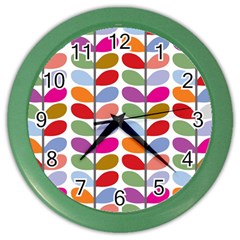 Colorful Bright Leaf Pattern Background Color Wall Clocks by Simbadda